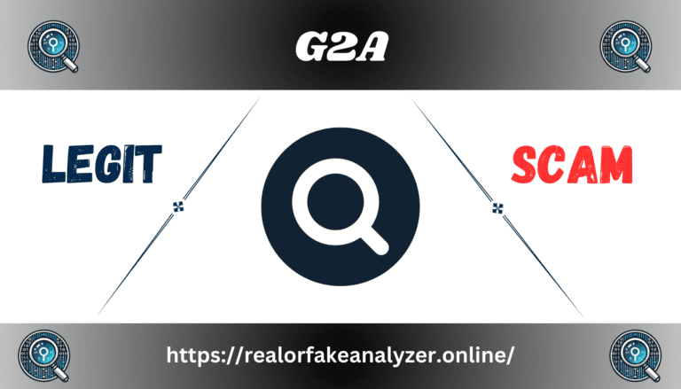 Search icon with the text "G2A" at the top, "LEGIT" on the left, and "SCAM" on the right.