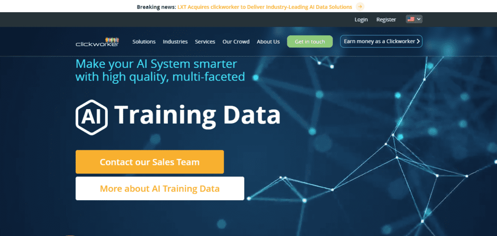 Screenshot of Homepage of Official Website of ClickWorker