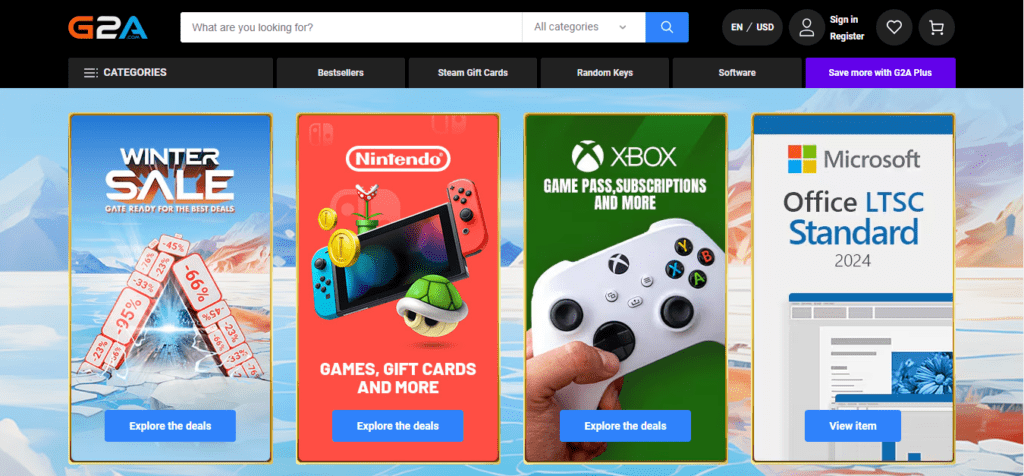 Screenshot of Homepage of Official Website of G2A