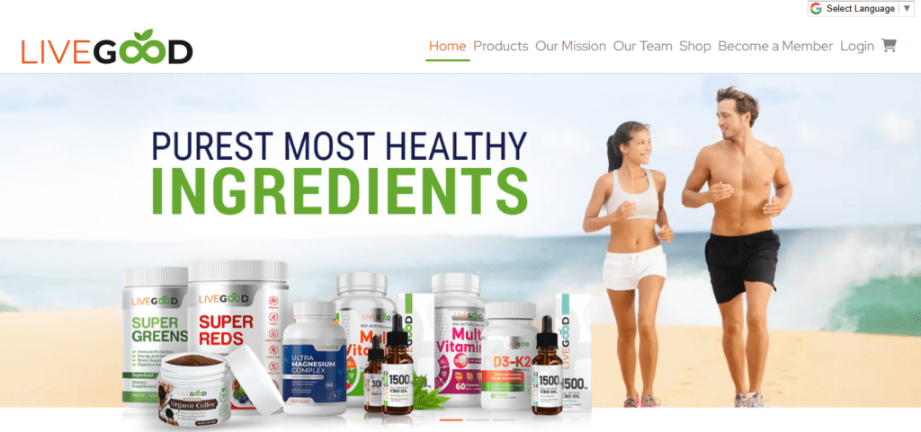 Screenshot of Homepage of Official Website of LiveGood