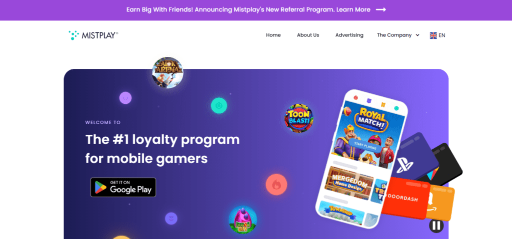 Screenshot of Homepage of Official Website of Mistplay