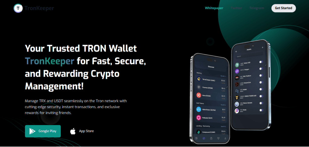 Screenshot of Homepage of Official Website of TronKeeper