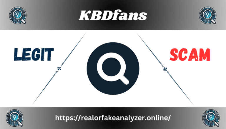 Search icon with the text "KBDFans" at the top, "LEGIT" on the left, and "SCAM" on the right.
